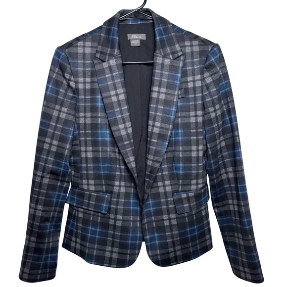 Pure Amici Jackets & Blazers - Pure Amici Navy Blue Plaid Single Breasted Notch Tailored Blazer Jacket Women XS